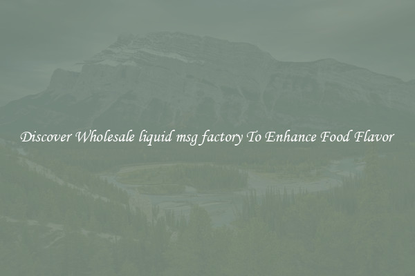 Discover Wholesale liquid msg factory To Enhance Food Flavor 